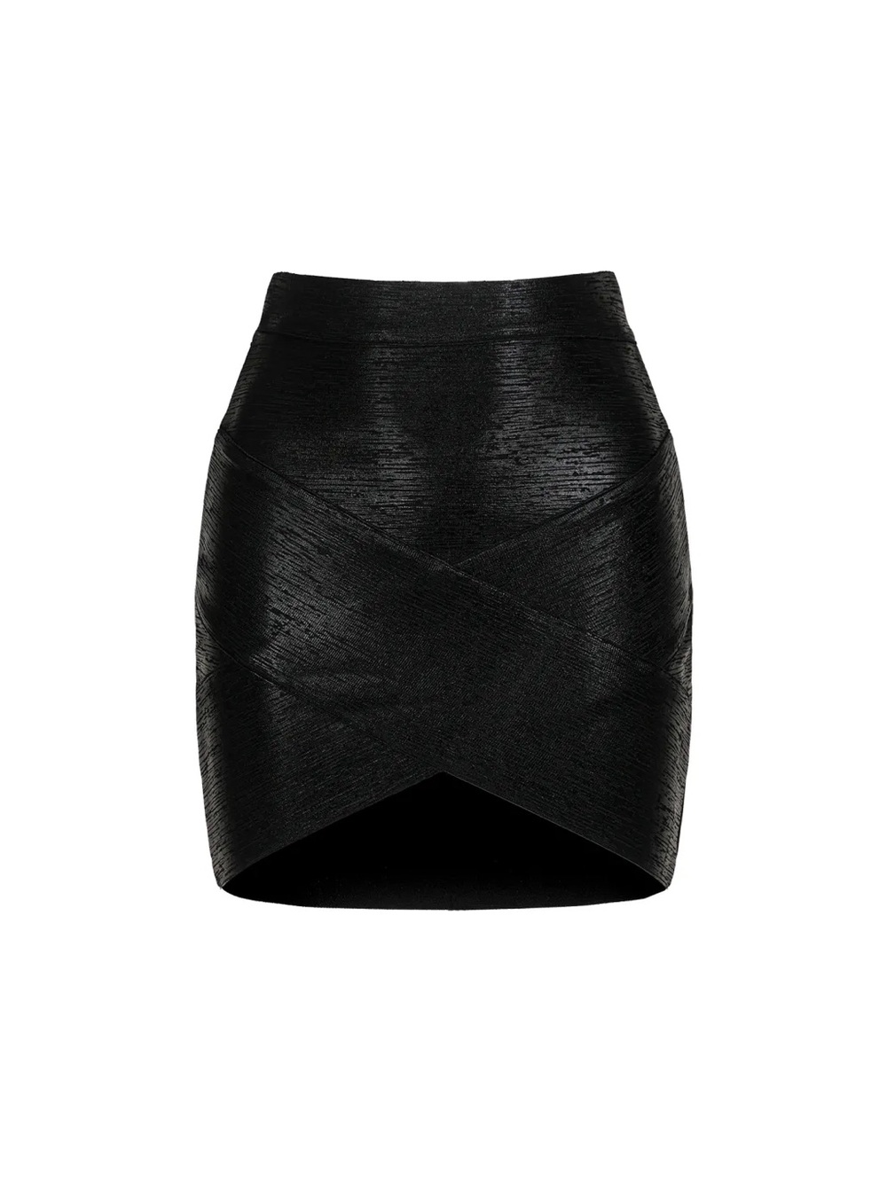 High-Rise Black Textured Wrap Mini Skirt